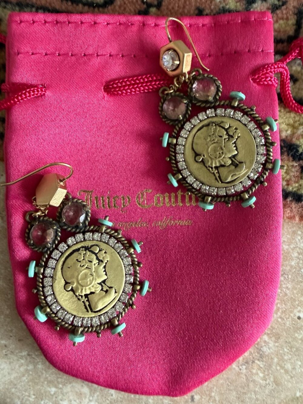 Juicy Couture Y2K Vintage Look Ornate Coin Drop Earrings